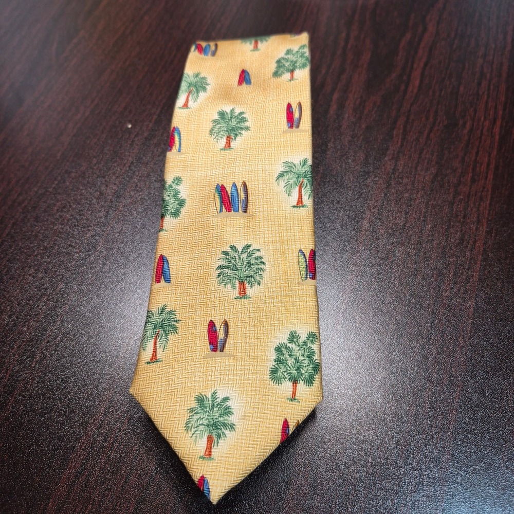 Silk Narrow Novelty Tie With Palm Trees & Surf Boards Resort Island Retro